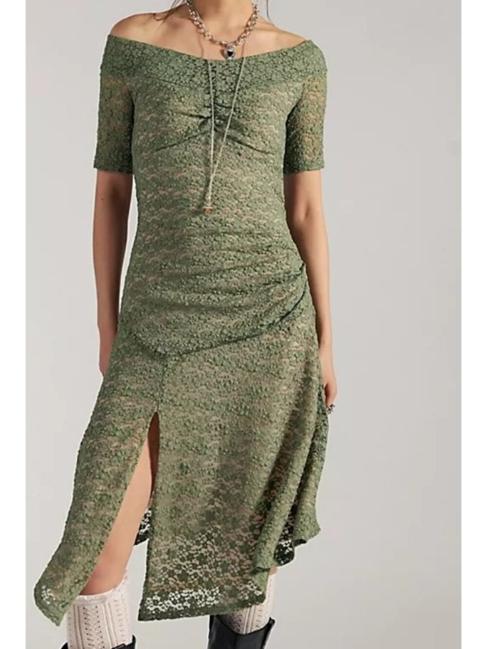 Free People Meena Off the Shoulder Dress Vintage Romantic All Over Lace Womens S